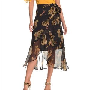 Beautiful VINCE Camuto Paisley Black Ruffle Wrap Skirt Sz 14